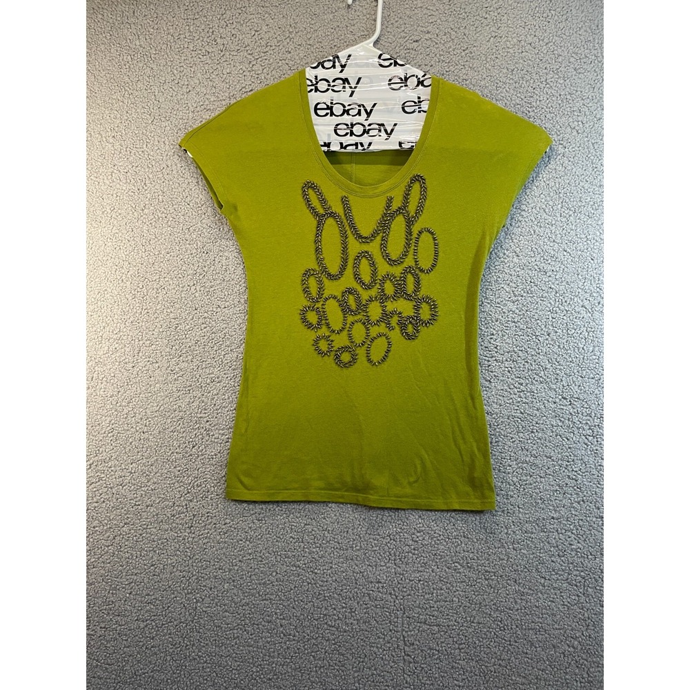 NEW YORK & Company Army Green Pullover Tee, Beaitful‎ Beading In Front, XS - Picture 2 of 4